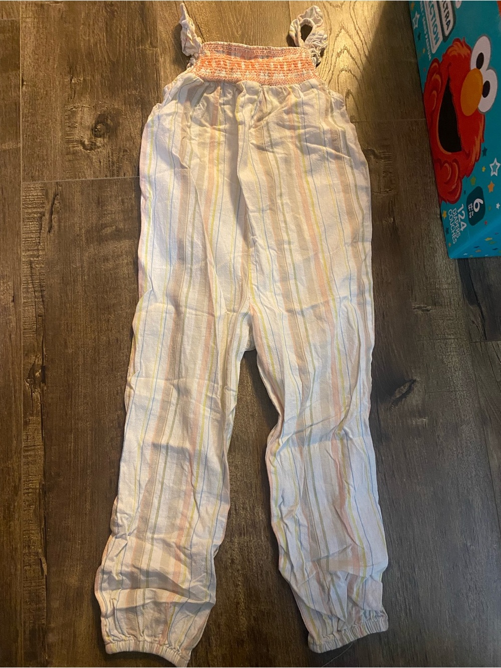 art class White with Pastel Stripes and Peach Smocked Waist
